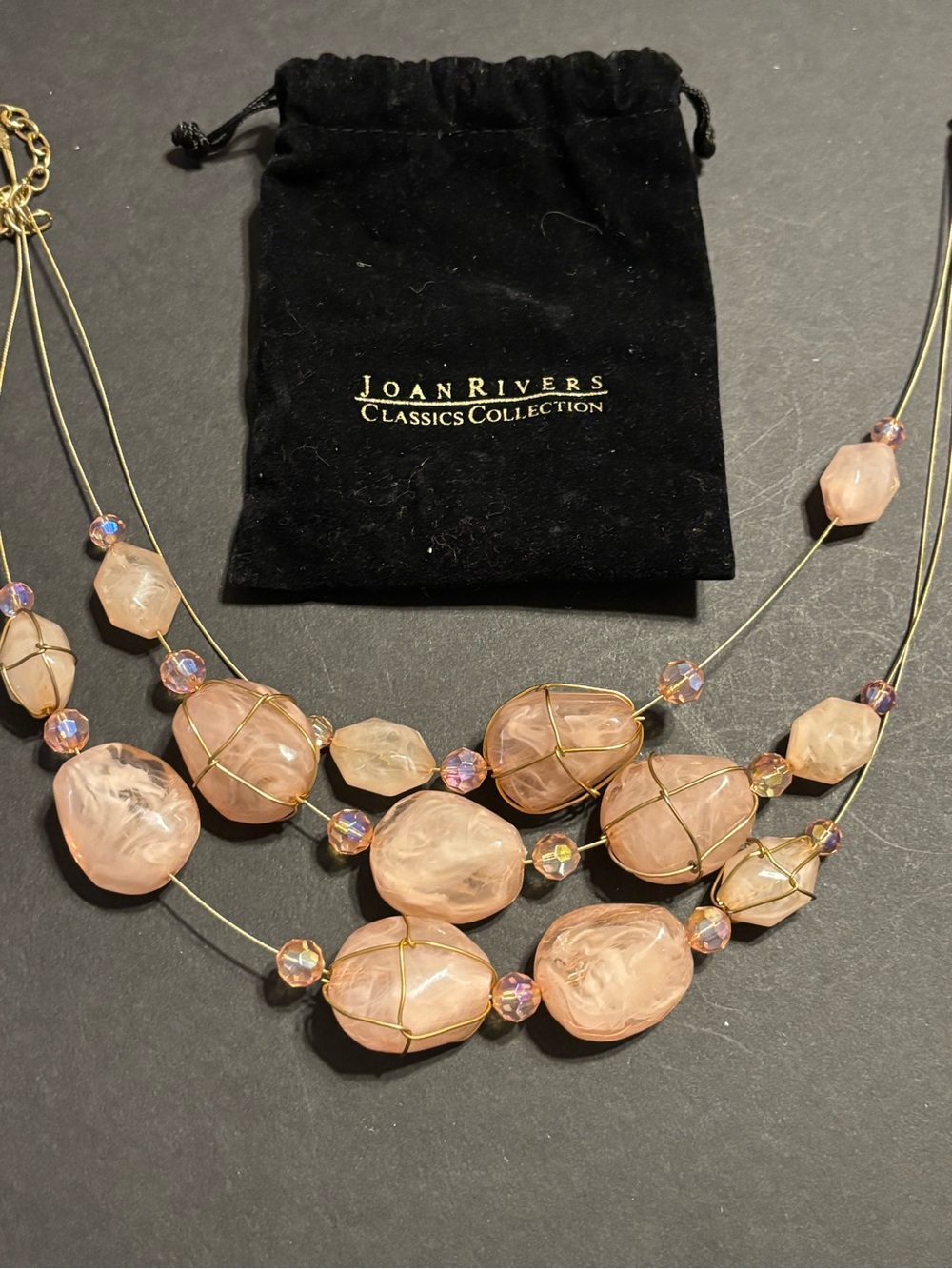 Joan Rivers Classics Collection 17 Multi-Strand Pink Marbled Bead Necklace pouch